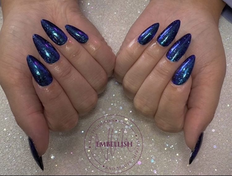 Navy chrome stiletto nails